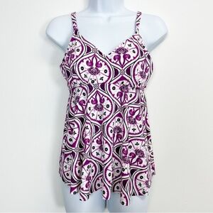 Swim Solutions Tankini Bikini Top Womens Size US 10 Purple Floral Underwire NWT